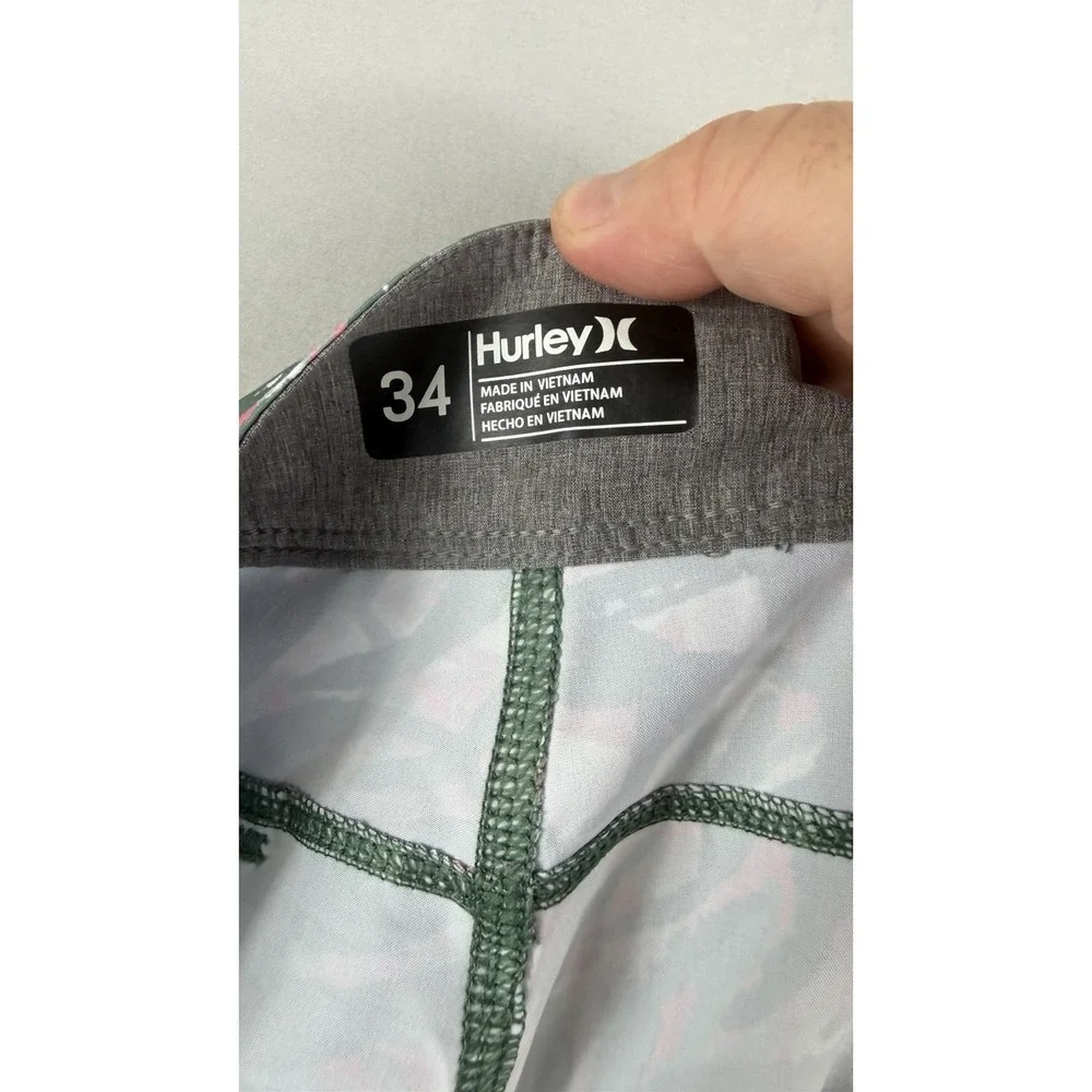 Hurley swim trunks, drawstring, green and pink leaf aop, Men's 34